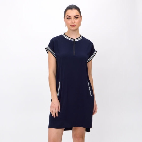Zara Dresses & Skirts - Zara Navy Short Sleeve Dress with White Trim